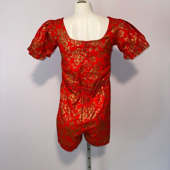 Vtg 70s H Bar C Red Gold Floral Romper One Piece 100% Cotton Size 6 Womens - Picture 3 of 6